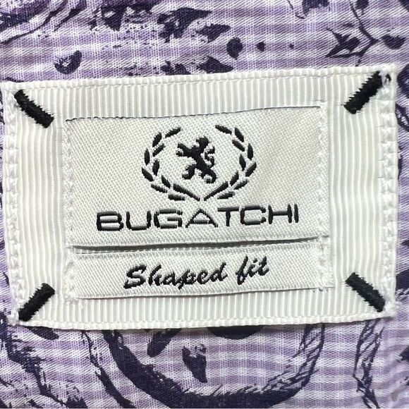 Bugatchi 100% Cotton Shaped Fit Paisley Button Down Shirt Sz XL Lilac Chest 46” - Picture 6 of 8